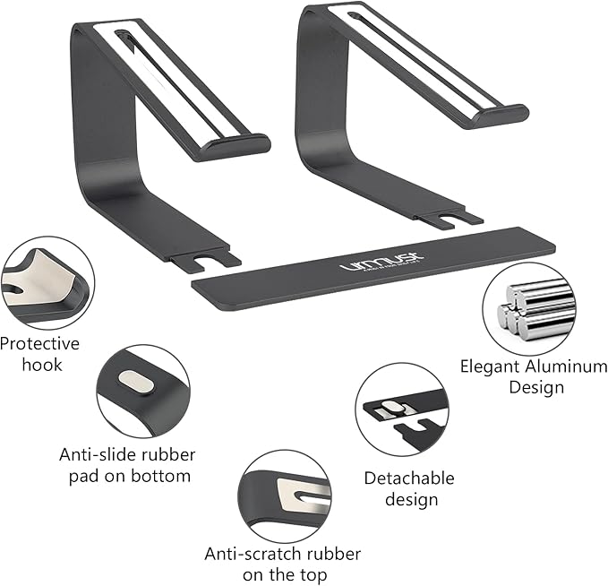 Urmust Laptop Stand for Desk - Ergonomic Computer Stand Riser Holder for MacBook Air Pro, Dell, HP, Lenovo, Samsung, Alienware Laptops 11-15.6" (Silver, Up to 15.6" Laptop)