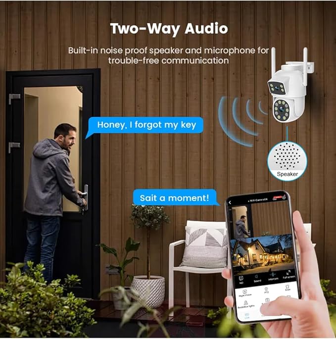 EVERSECU Dual Lens Linkage 6MP WiFi PTZ Security Camera Outdoor, 360° View, Auto Tracking, Motion Detection, Color Night Vision, 2-Way Audio, Compatible with Alexa