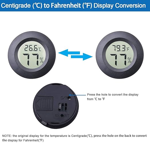 3pcs Mini Hygrometer Thermometer Indoor Outdoor Round Humidity Meter Fahrenheit Celsius Switchable Temperature Gauge Humidity Sensor Monitor for 3D Printer Reptile Jars