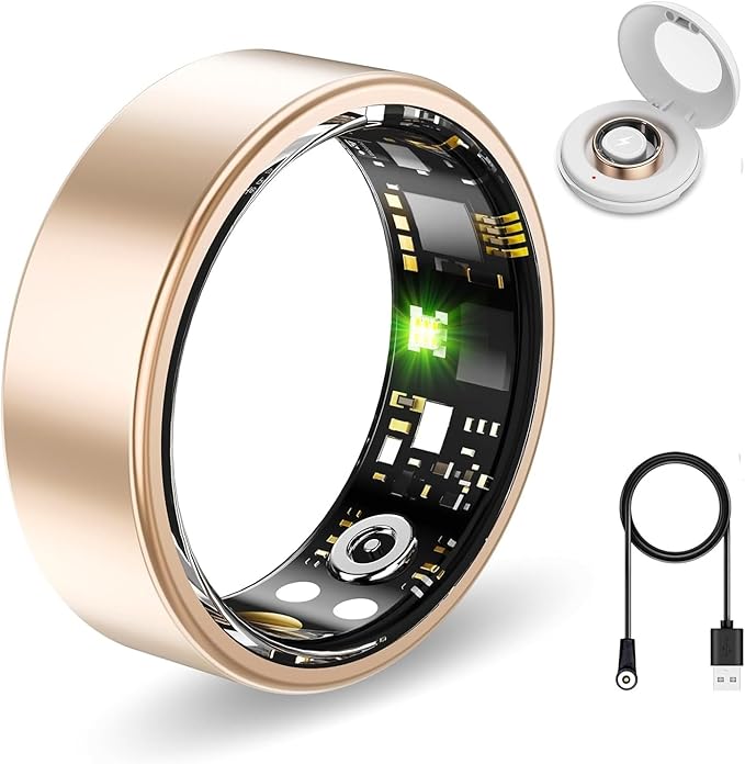 Smart Health Ring for Women Men Fitness Tracker with Heart Rate, Blood Oxygen,Sleep Monitoring, Step Counting, IP68 Waterproof for iPhone and Android, No Subscription Fee (Gold, 9)