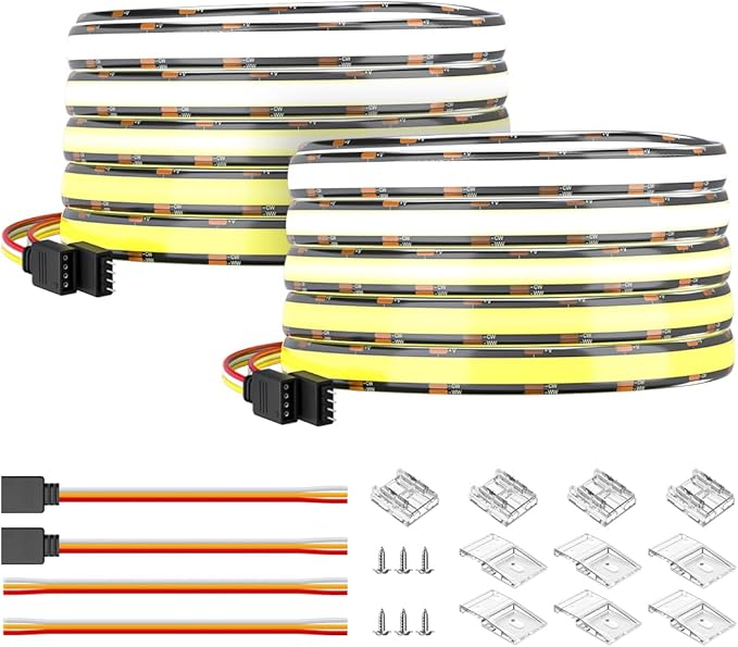 BTF-LIGHTING IP66 FCOB CCT COB LED Strip Tunable 2700K-6500K DC24V 2X16.4FT Total 32.8FT 640LED/m CRI 90+ Flexible High Density LED Light Black PCB for Indoor Decor(No Adapter or Controller)