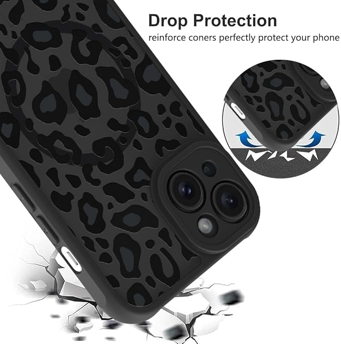 KANGHAR Case for iPhone 15 Plus Phone Case [Compatible with Magsafe] Leopard Printed Pattern Cute Cheetah Protective Magnetic Case for Girls Women Men 6.7"