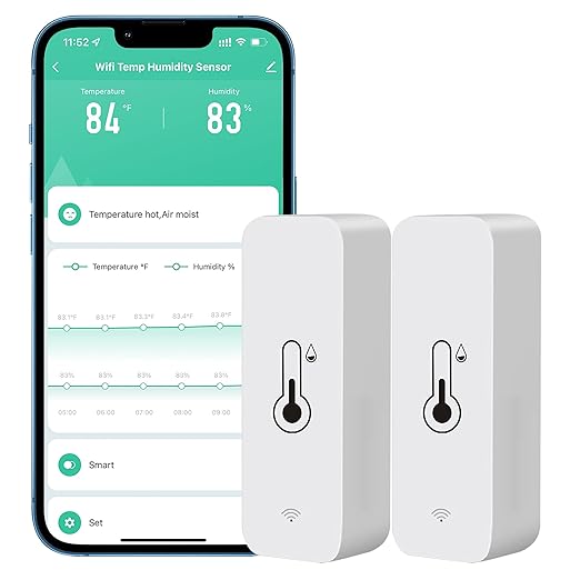 WiFi Hygrometer Thermometer Sensor for Home, Indoor Outdoor Wireless Temperature Humidity Sensor Monitor with Remote App Notification Alert, Work with Tuya app, for Home Greenhouse (2-Pack)
