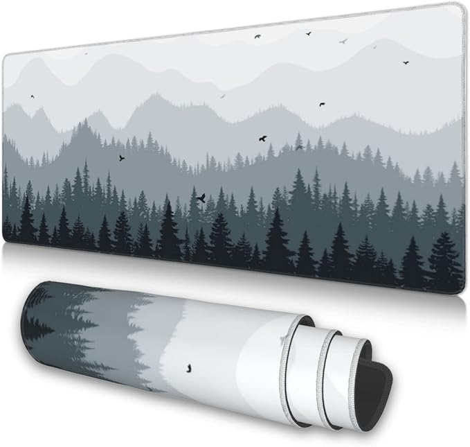 AQQA Large Mouse Pad, Full Desk XXXL Extended Gaming Mouse Mat 35" x 17", Misty Forest Design Background Mousepad Keyboard with Non-Slip Rubber Base for Gaming Office Laptop Computer, Tree