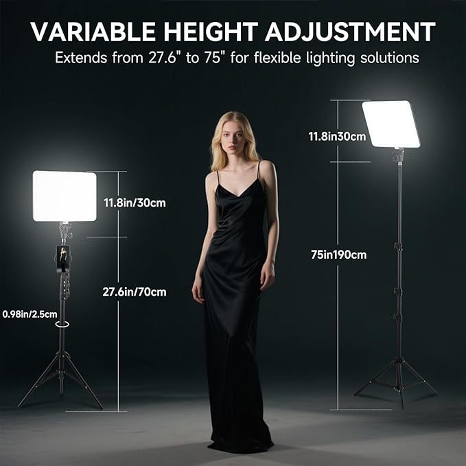 2-Pack LED Video Light Kit, 14" Studio Light with 75'' Tripod Stand & Phone Holder, 2700-6500k Dimmable Photography Lighting Kit, Podcast Lighting for Video Recording, Streaming, YouTube, Tiktok