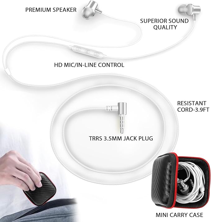 Wired Earbuds for School Chromebook Laptop PC, Noise Isolating Ear Buds with 3.5mm Plug in Audio Jack Microphone HiFi Stereo Wired Headphone Corded Earphone for Kindle Fire School Travel MP3, Silver