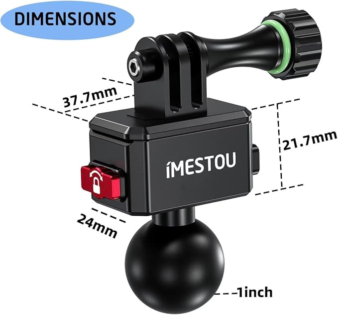 iMESTOU Action Camera Riding Mount with Three-Claw Joint for Gopro Motion Cameras, 1“ Ball Head 360° Adjustable Fits for RAM 1" Ball Bike Phone Mounts