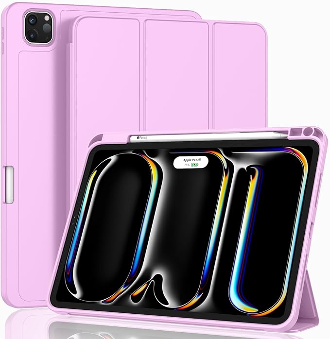 ZryXal New iPad Pro 13 Inch Case (M5) 2025 / (M4) 2024 with Pencil Holder, Smart iPad Case [Support Pencil Pro and Pencil (USB-C)], Support Touch ID and Auto Wake/Sleep (Pastel Violet)