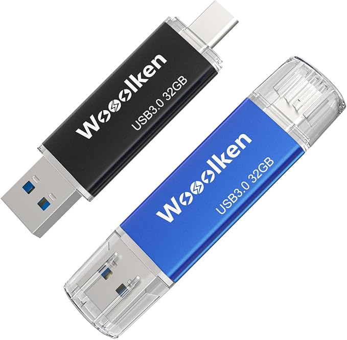 USB C Flash Drive 32GB 2 Pack, Wooolken USB 3.0 Dual Drive Type-C Thumb Drive OTG Memory Stick Compatible with iPhone 16/15, Android Smartphone/Tablets/Computers