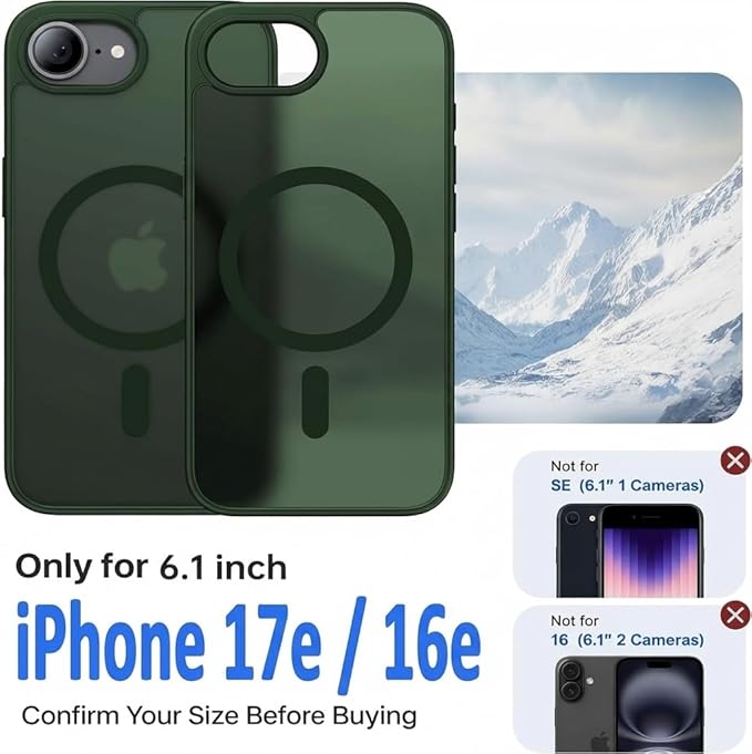 Eastinbox Magnetic Shockproof for iPhone 17e & iPhone 16e Case [Compatible with MagSafe] [Military-Grade Protection] Anti-Yellowing, Matte Protective Phone Case for iPhone 17 e/16 e 6.1", Green