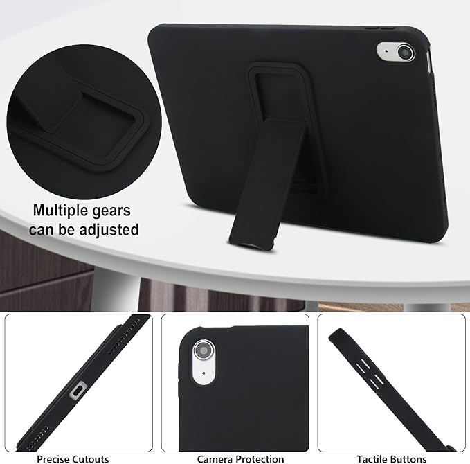 Shockproof Case for iPad 10th/11th Gen, TPU & Hard PC Back Cover with Kickstand Feature Screen & Camera Defense Cleaning Cloth + Stylus Included for iPad 11th 10th Gen, Black