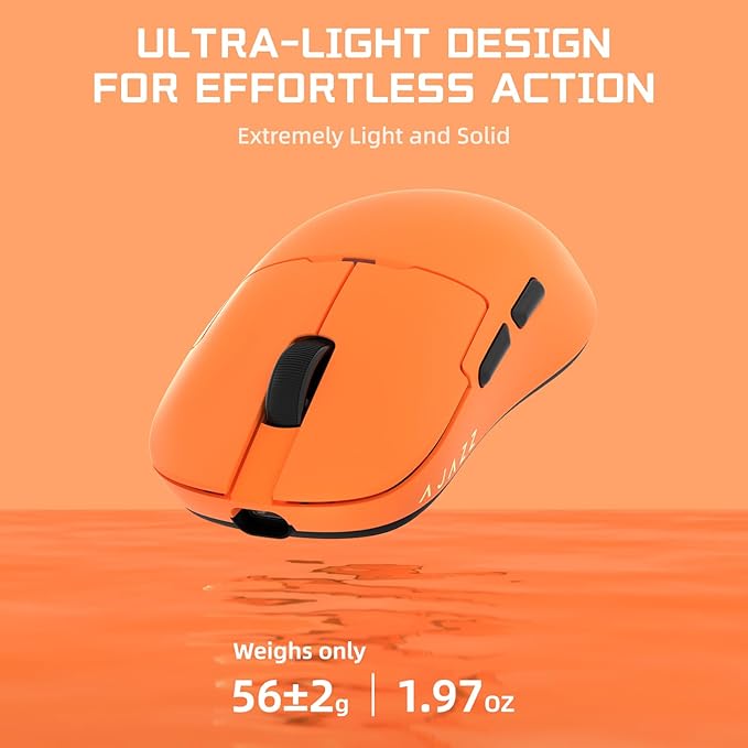 Yindiao AJAZZ AJ159 APEX Wireless Gaming Mouse with Magnetic Charging Base, 56g Lightweight BT/2.4G/USB-C Wired Mouse, PAW3950APEX 42K DPI Optical Sensor, Programmable Buttons for PC/Mac/Win(Orange)