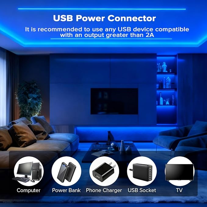 5V COB Blue Led Strip Light 6.56FT USB Powered CRI90+ LED Tape Lights with Dimmer, 8mm Width Dimmable High Density Flexible Strips for TV Under Cabinet Bedroom