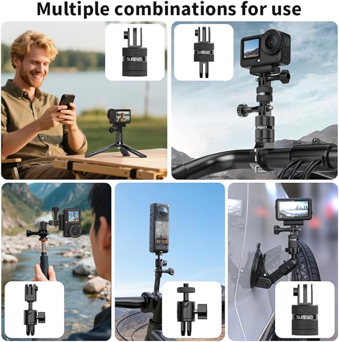 Aluminum 360 Degree Rotation Camera Swivel Mount, Vertical Metal Bracket Adapter Compatible with GoPro Hero 13/12/11/10, DJI Action 6/5 Pro/4, Sony and Other Action Cameras (Adjustable Adapter Mount)