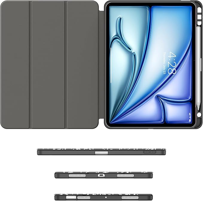 Soke Case for New iPad Air 11 Inch (M3/M2, 2025-2024), iPad Air 5th/4th Generation 10.9 Inch (2020-2022) with Pencil Holder, Soft TPU Back Cover & Auto Sleep/Wake, Book Black