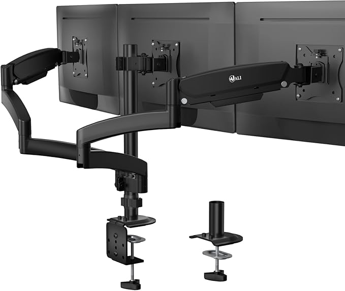 WALI Triple Monitor Mount, 3 Monitor Desk Mount for Screens 13-33 Inch, Multiple Monitors Stand with Tilt, Swivel, Rotation, Mounting Holes 75/100 mm, Black