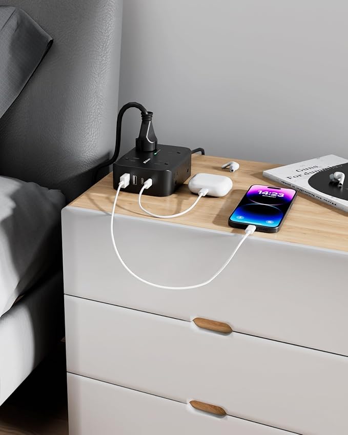 Power Strip Surge Protector - Flat Plug, Wall Mount, 8 Wide Outlets with 4 USB Ports (2 USB C), 5FT Heavy Duty Extension Cord with Multiple Outlets, Charging Station Overload Protection for Home Dorm