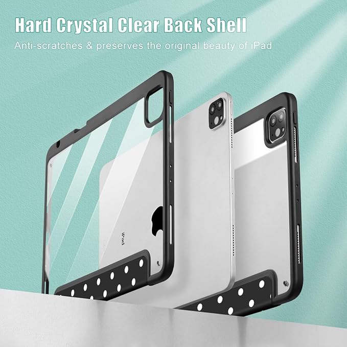 Tuiklol for iPad Pro 11 Inch 4th / 3rd / 2nd / 1st Gen (2022 2021 2020 2018) Case -Built-in Pencil Holder Shockproof Cover Clear Transparent Back Shell with Auto Wake/Sleep, Spot-Black
