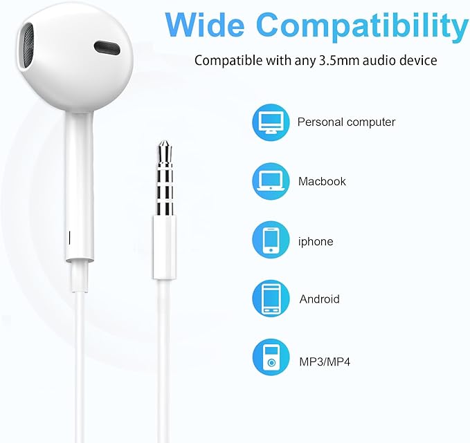 Wired Earbuds 4 Pack, Earbuds HiFi Stereo Wired Earphones Headphones with Microphone Volume Control Compatible with iPad, Laptop, MP3, Android Smartphones, Fits All 3.5mm Jack Device