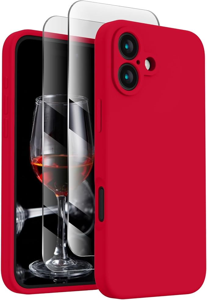 FireNova Designed for iPhone 16 Case, Silicone Upgraded [Camera Protection] Phone Case, Soft Anti-Scratch Microfiber Lining Inside, 6.1 inch, Deep Red