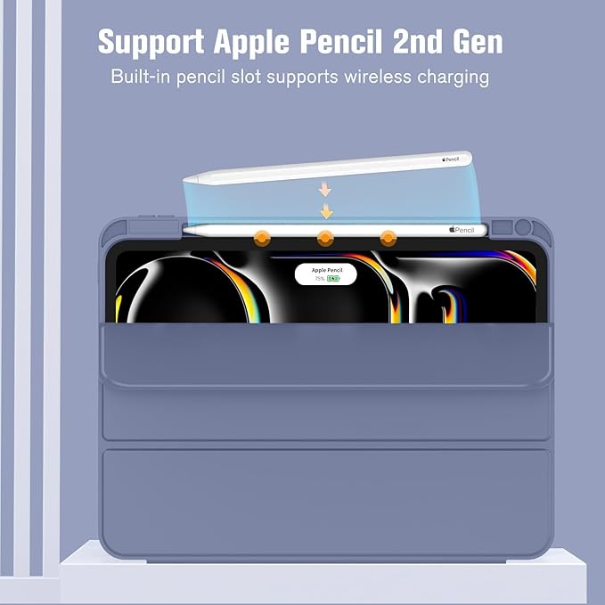 ZryXal New iPad Pro 13 Inch Case (M5) 2025 / (M4) 2024 with Pencil Holder, Smart iPad Case [Support Pencil Pro and Pencil (USB-C)], Support Touch ID and Auto Wake/Sleep (New Lavender)
