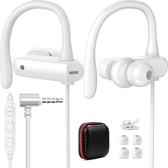 4FT Wired Earbuds for Chromebook Laptop, 3.5mm Jack Plug Over Ear Hook Headphones for PC Student Kid School, Noise Isolate HiFi Stereo Audio Wrap Around Earphones In Ear Headset for Moto G Stylus 2024