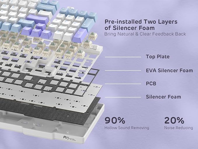 RK ROYAL KLUDGE RK96 RGB Limited Ed, 90% 96 Keys Wireless 3-Mode BT5.0/2.4G/USB-C Hot Swappable Mechanical Keyboard w/Wrist Rest, Volume Control, Software, Massive Battery, RK Pale Green Switch