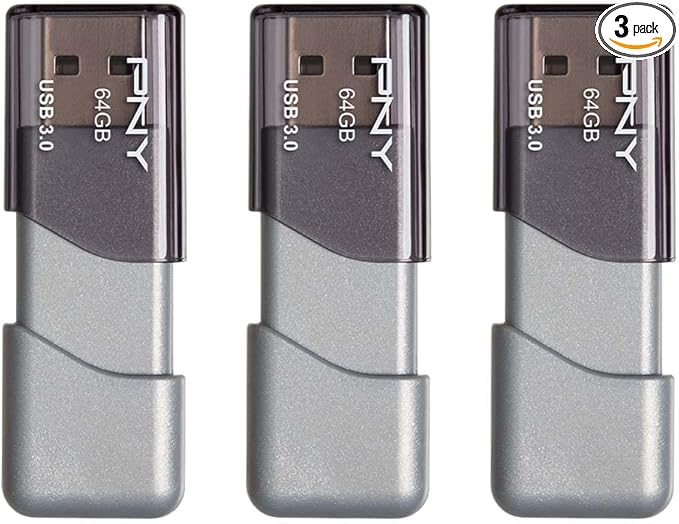 PNY 64GB Turbo Attaché 3 USB 3.0 Flash Drive,Grey (Pack of 3)