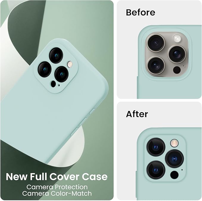 FireNova Designed for iPhone 15 Pro Case, Silicone Upgraded [Camera Protection] Phone Case, Soft Anti-Scratch Microfiber Lining Inside, 6.1 inch, Mint Green
