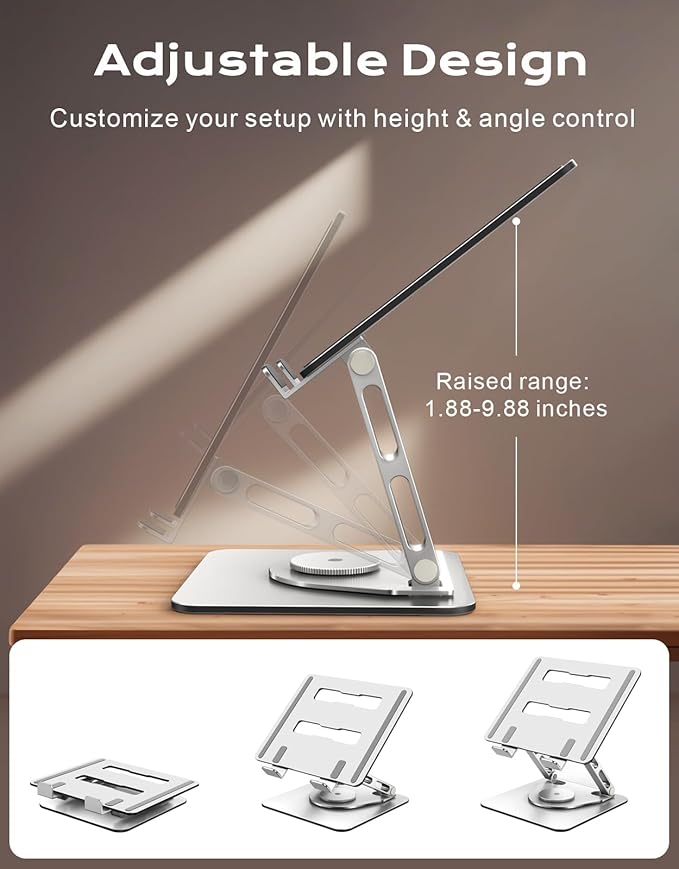 RIWUCT 360° Rotatable Laptop Stand for Desk Adjustable Height, Ergonomic Laptop Riser Holder with Dual-bar Support, Portable Computer Notebook Stand for MacBook Air Pro, Dell XPS, HP (10-16")