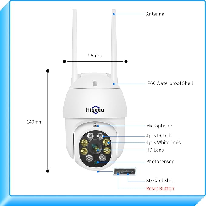 Hiseeu 3MP Security Camera Outdoor,WiFi Camera, Auto Tracking&Light Alarm Floodlight & Color Night Vision,Two-Way Audio, Plug-in Cable,Compatible Wireless System