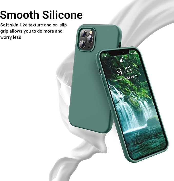 OTOFLY Compatible with iPhone 12 Pro Max Case,[Military Grade Drop Protection] [Anti-Scratch Microfiber Lining] Silicone Shockproof Protective Phone Case Slim Thin Cover 6.5 inch, Pine Green