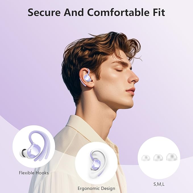 Wireless Earbuds, Bluetooth 5.4 Sport Headphones, 128H Playtime Over Ear Buds for Small Ear, Stereo Deep Bass, Sport Wireless Bluetooth Earphones, IPX7 Waterproof Running Headphones for iOS Android