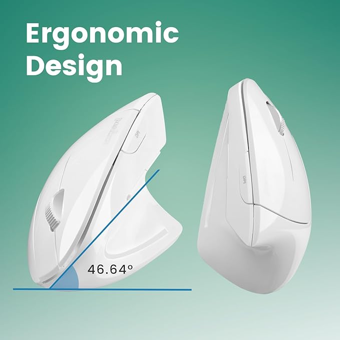 Perixx PERIMICE-813W Bluetooth Vertical Mouse - Wireless 3-in-1 Multi-Device Spec - Travelling Carry Bag - Ergonomic Right-Handed Design - White