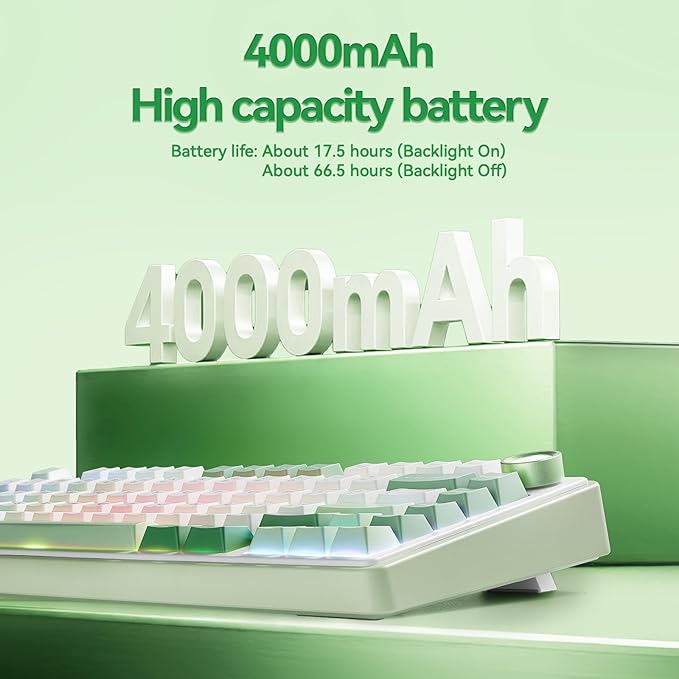 Aula F75 Gaming Keyboard, 75% Wireless Keyboards RGB Backlit with Knob, Tri-Mode Hot Swappable Mechanical Keyboard for PC Gamer - Green