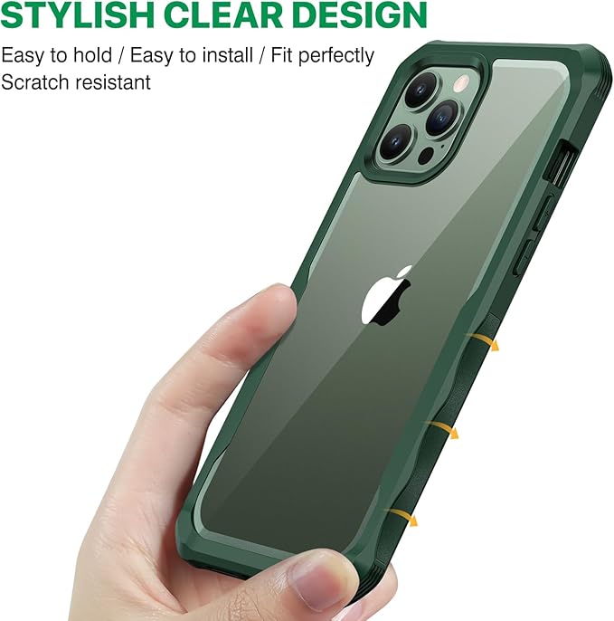 CENHUFO for iPhone 13 Pro Case, Privacy Phone Cover with Built-in Anti Peep Tempered Glass Privacy Screen Protector and Camera Protective, Full Body Shockproof Anti Spy Clear Double Bumper - Green