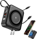 for Magsafe Portable Charger with AC Wall Plug, 6-in-1 Magnetic Wireless Power Bank 10000mAh Built-in Cables, 22.5W Type-C in&Out Fast Charging Battery Pack for iPhone17/16/15/14/13/12 Series, Black