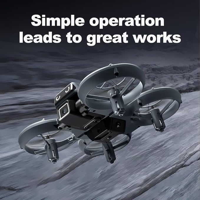 Mini RC Drone With Camera, Made Of Durable ABS Material And Featuring A Full-Guard Propeller Design To Effectively Reduce Collision Risks. Equipped With Cool LED “Eye” Lights And Flashing Tail Lights. Supports Intelligent Obstacle Avoidance, Optical Fl...