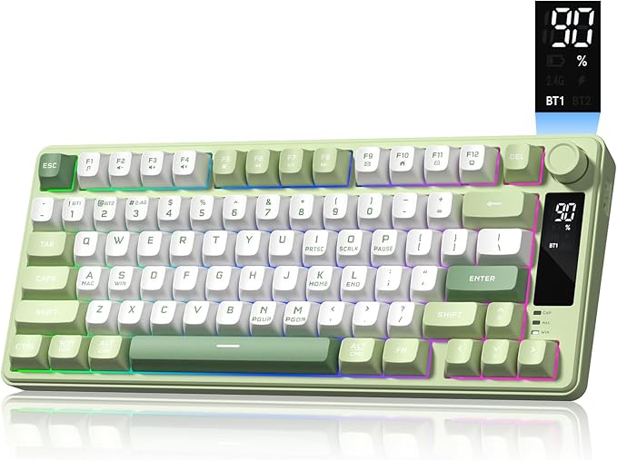 Womier DK75 75% Wireless Gaming Keyboard, RGB Backlit Creamy Keyboard with Multifunction Knob & Screen, Tri-Mode 2.4GHz/USB-C/BT5.0, Anti-Ghosting No-Conflict Silent Membrane Keyboard for MAC Windows