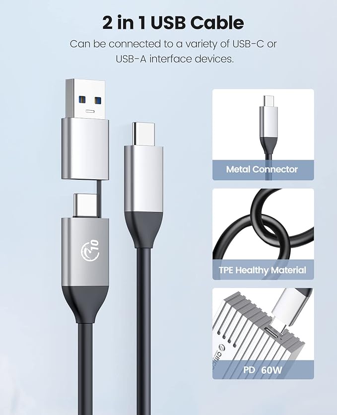 ORICO 10Gbps NVMe SSD Enclosure, M.2 to USB-C Adapter for NVMe M-Key 4TB SSD 2280, Aluminum M2 External SSD Case, Compatible with Thunderbolt 3/4 USB3.2/3.1/3.0/Type - M232-Grey