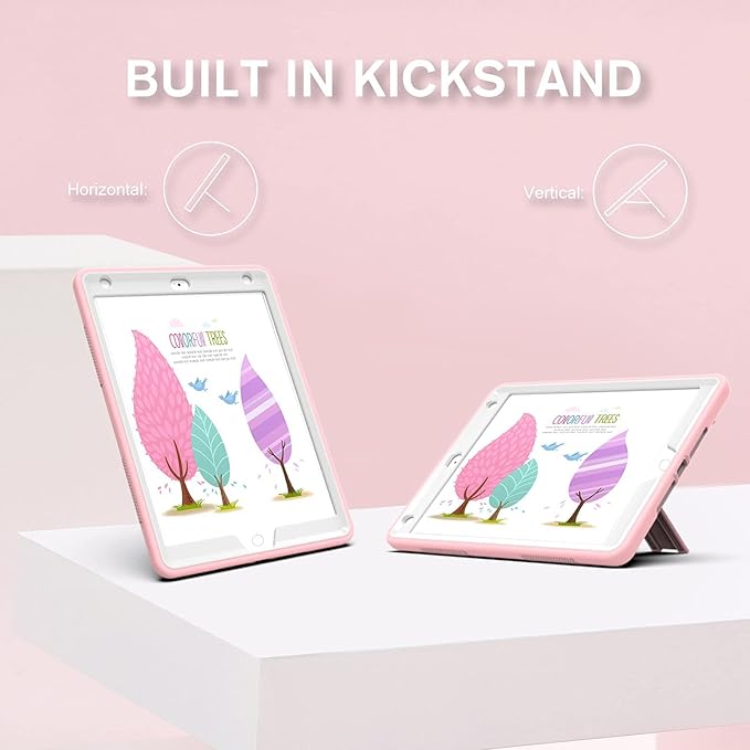 CCMAO Case for iPad 9th/8th/7th Gen, iPad 10.2 2021/2020/2019 with Kickstand & Pen Holder, Hybrid Heavy Duty Shockproof Protective Case, Rose Gold+Gray