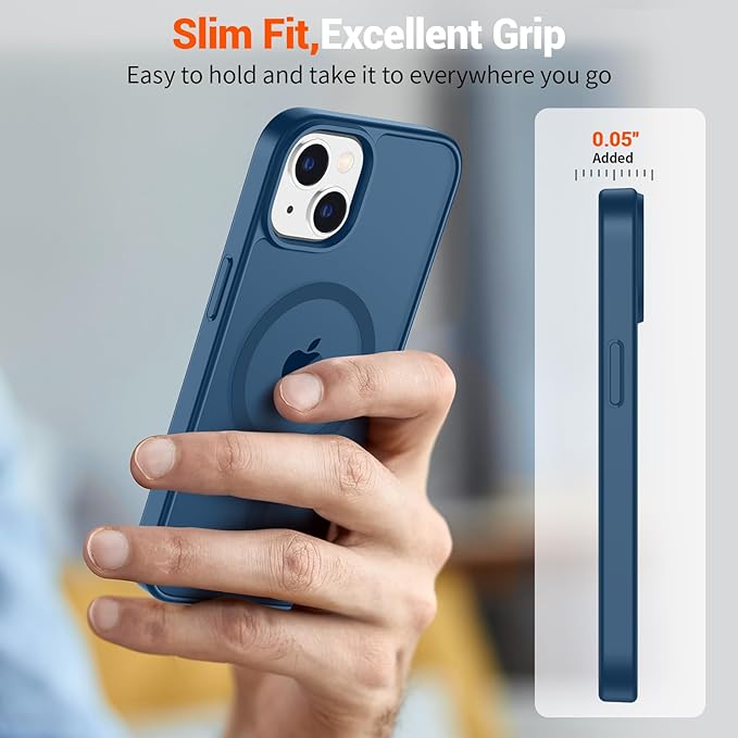SUPFINE Magnetic for iPhone 15 Plus Case & iPhone 14 Plus Case (Compatible with MagSafe)(Military Grade Drop Protection) Translucent with Anti-Fingerprint Phone Case,Deep Blue