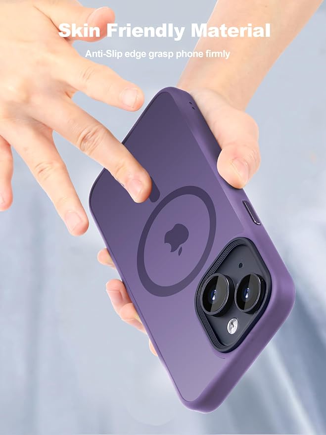 Tigowos Cellular Phone Case for iPhone 15 Plus & iPhone 14 Plus, Magnetic MIL-Grade Drop Tested, Matte Back Cover, Deep Purple