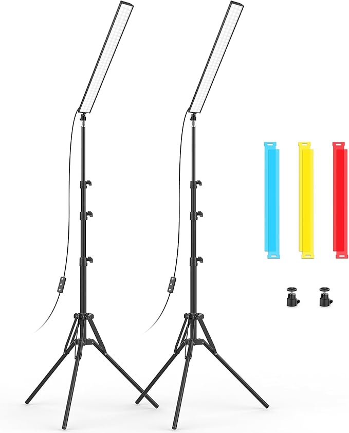 2 Pack LED Video Light Stick with 62.99'' Tripod Stand/Color Filter, Dimmable 2500K-8500K Studio Light Wand Photography Lighting Kit for Video Recording/Game Streaming/Photo Content/YouTube