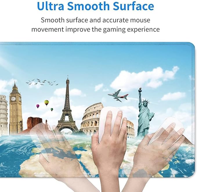 31.5x11.8 Inch Non-Slip Long Extended Large Gaming Mouse Pad with Stitched Edges XL Laptops Keyboard Mouse Mat(Travel World)
