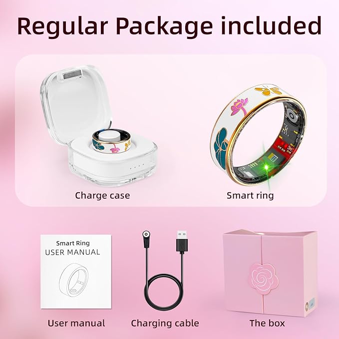 Smart Ring Health Tracker, Men & Women, Featuring a Heart Rate Monitor, Sleep Tracker, 8 Exercise Modes, Step Counter, IP68 Waterproof(White, 7)
