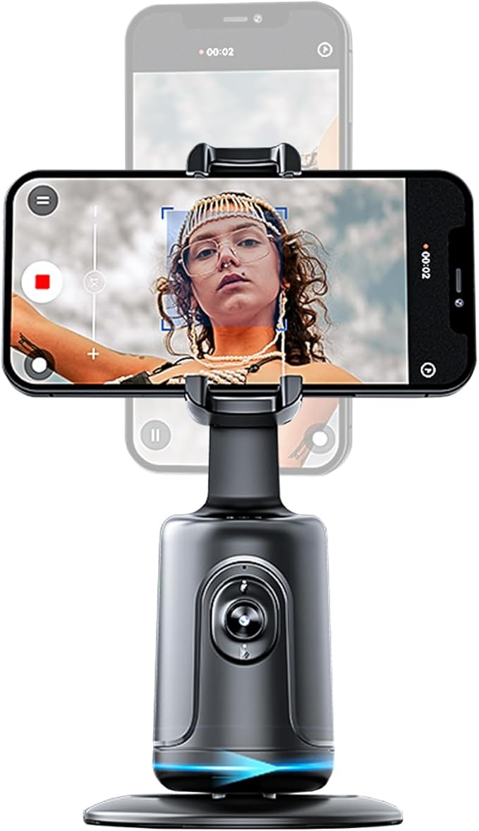 GREEN HOUSE Auto Face Tracking Phone Holder & Mount, 360°Fast Rotation, Gimbal Stabilizer for Influencer Content Creating Vlog, YouTube, TikTok, Gesture Recognization, GH-USTTA-BK