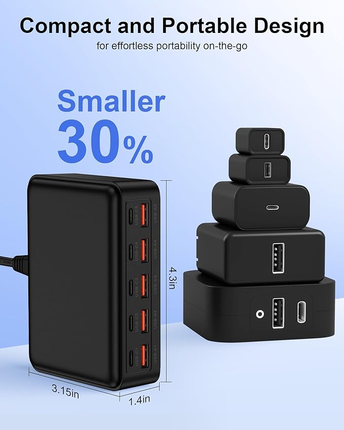 USB C Charger Station for Multiple Devices, 10-Port Desktop USBC Charging Hub with 5 USB-C & 5 USB-A Multi Ports, Fast Multiport Wall Charger Block Cube for iPhone 17 16 15 Pro Max iPad Plug Outlet