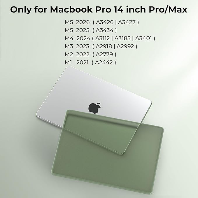 BlueSwan Anti-Cracking Hard Shell Case Compatible with MacBook Pro 14-inch M5 2026 2025-2021 Release M4 M3 M2 M1 Pro/Max Chip, Anti-Fingerprint Soft TPU Bumper, Frosted Midnight Green