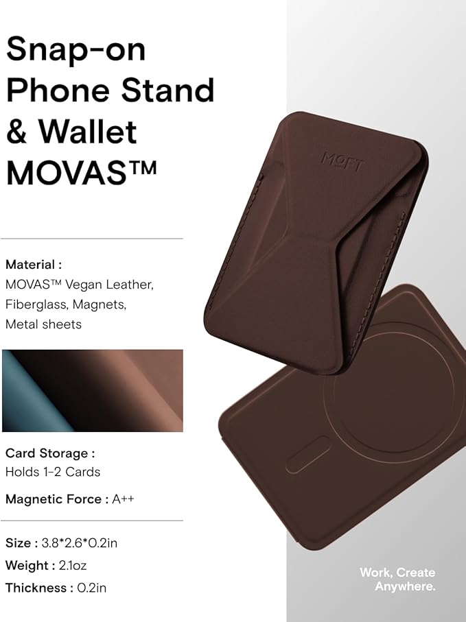 MOFT Magnetic Wallet Stand Compatible with iPhone 17/16/15/14/13/12 Series, Angle Adjustment & Magsafe Compatible MOVAS Phone Stand,Brownie